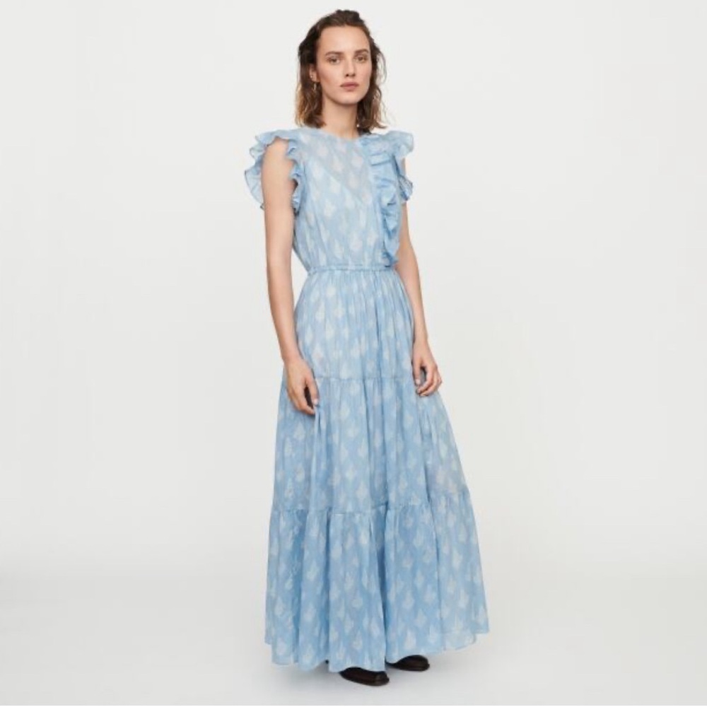 Maje cotton maxi bohemian ruffle dress